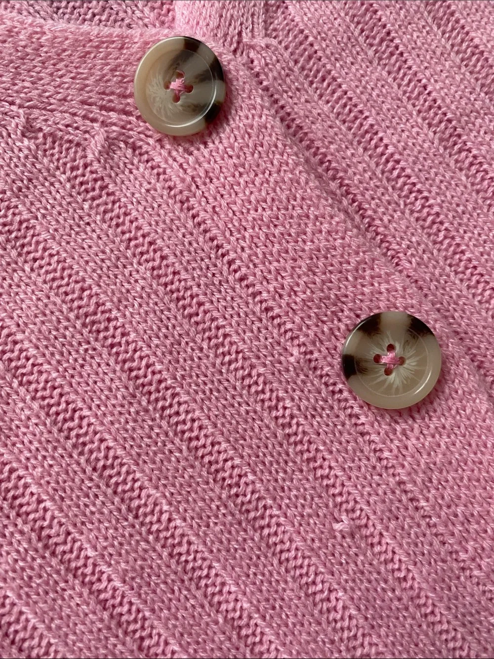 art class Pink Cropped Ribbed V-Neck Button Cardigan